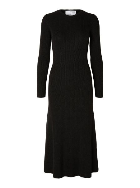 Femme En Maille Métallisée Robe Mi-Longue Black Selected Robes