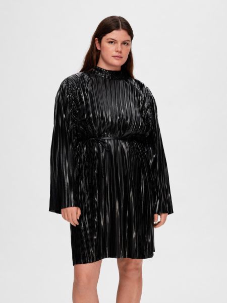 Selected Femme Plissé Mini-Robe Black Robes