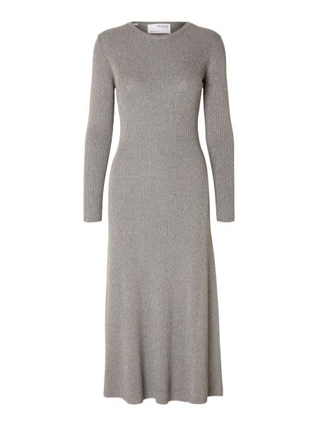 Medium Grey Melange Robes En Maille Métallisée Robe Mi-Longue Femme Selected