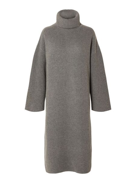Robes Selected En Maille Robe Mi-Longue Medium Grey Melange Femme