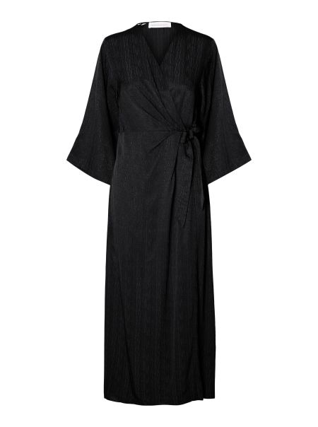 Black Texturé Robe Cache-Cœur Femme Robes Selected