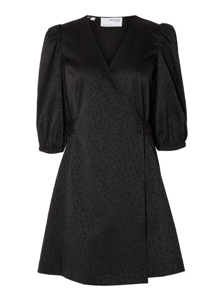 Robes Satin Robe À Manches Bouffantes Selected Black Femme