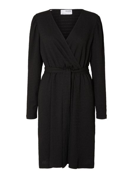 Black Texturé Robe Cache-Cœur Robes Selected Femme