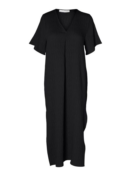 Femme Black Robes Selected Satin Plissé Robe Mi-Longue