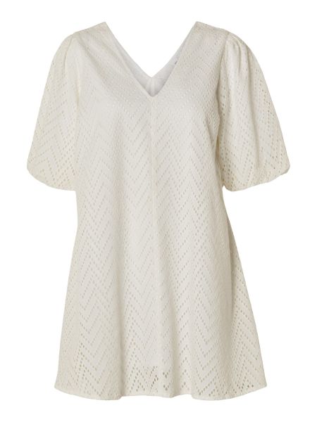 Selected Bright White Robes Broderie Anglaise Mini-Robe Femme