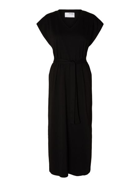 Black Selected Robes Femme Cap Sleeve Robe Mi-Longue