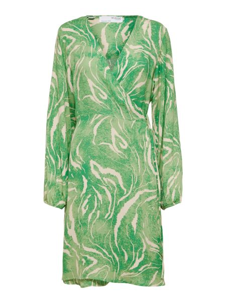 Femme Selected Absinthe Green Printed Curve Robe Cache-Cœur Robes