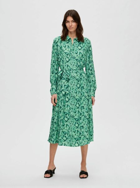 Selected Imprimé Robe Mi-Longue Absinthe Green Robes Femme