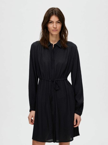 Selected Femme Black Robes Texturé Robe-Chemise