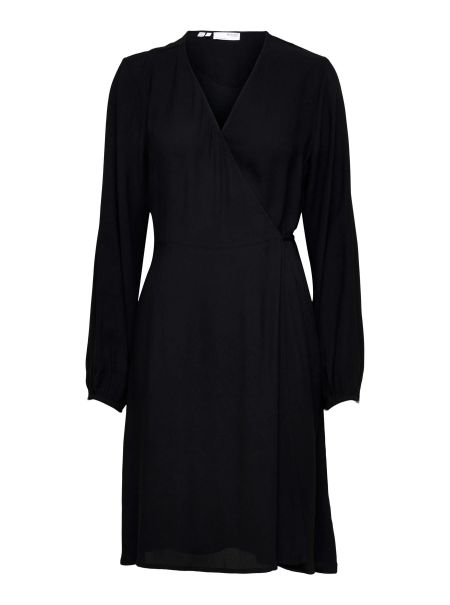 À Manches Longues Robe Cache-Cœur Selected Black Femme Robes