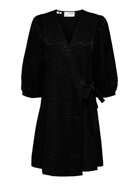 Robes Black Selected Femme Jacquard Mini Robe Cache-Cœur