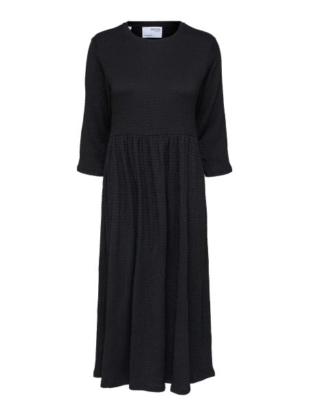 Black Selected Robes Femme Texturé Robe Mi-Longue