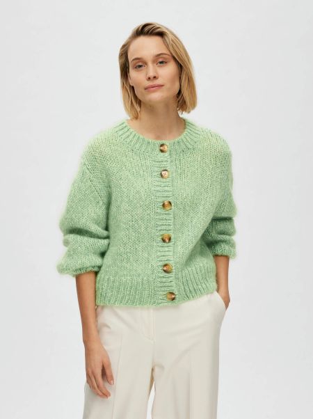 Chunky Cardigan En Maille Tricots Selected Femme Absinthe Green