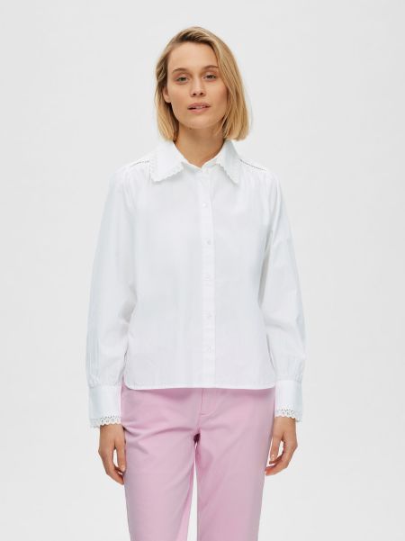 Chemises Femme Selected Broderie Anglaise Blouse Bright White