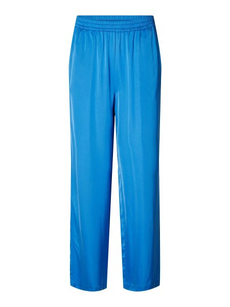 Nebulas Blue Satin Pantalon Droit Femme Selected Pantalons