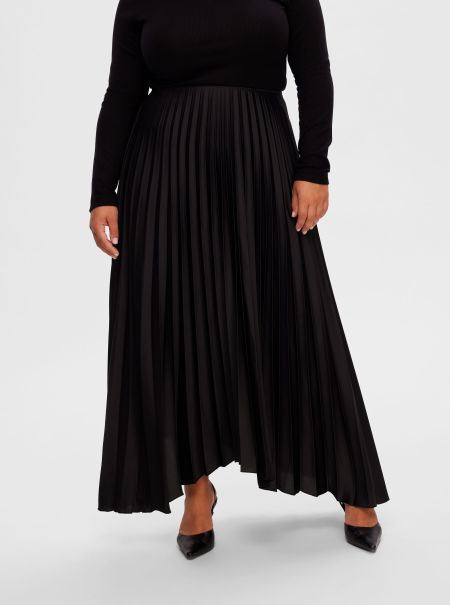 Black Plissé Jupe Mi-Longue Jupes & Shorts Femme Selected