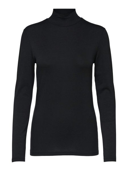 Femme Black Col Montant Top T-Shirts Selected