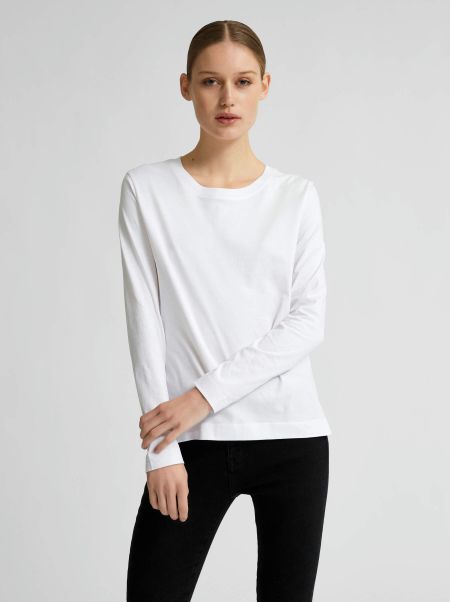 Bright White Femme T-Shirts Selected Manches Longues T-Shirt