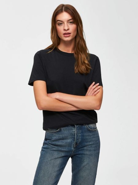 Femme Selected Coton T-Shirt T-Shirts Black