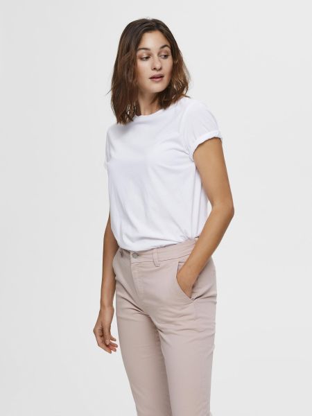 T-Shirts Bright White Selected Femme Coton T-Shirt