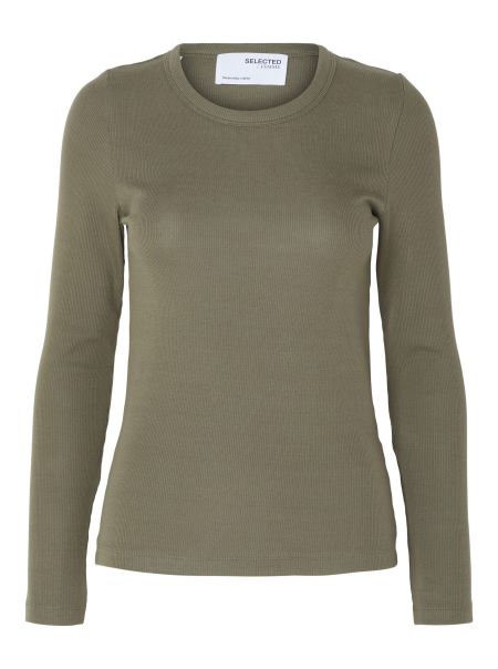 Femme T-Shirts Dusky Green Selected Manches Longues T-Shirt
