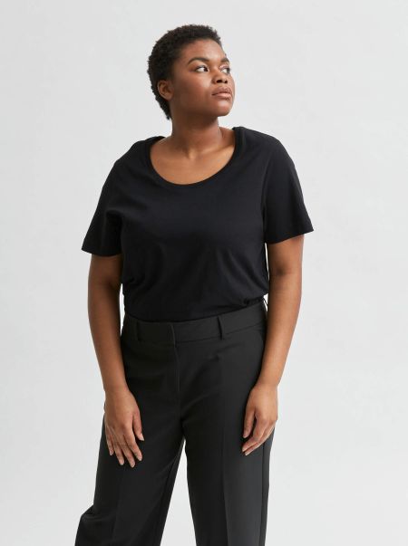 Femme Selected T-Shirts Black Curve - Coton T-Shirt