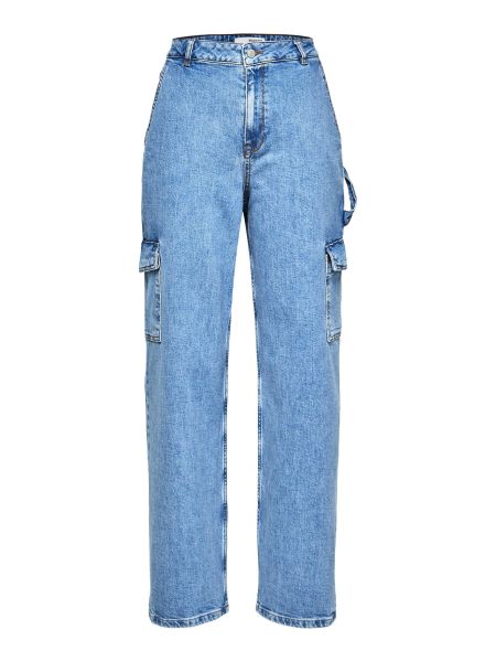 Light Blue Denim Jeans Femme Selected Straight-Fit Jean Cargo
