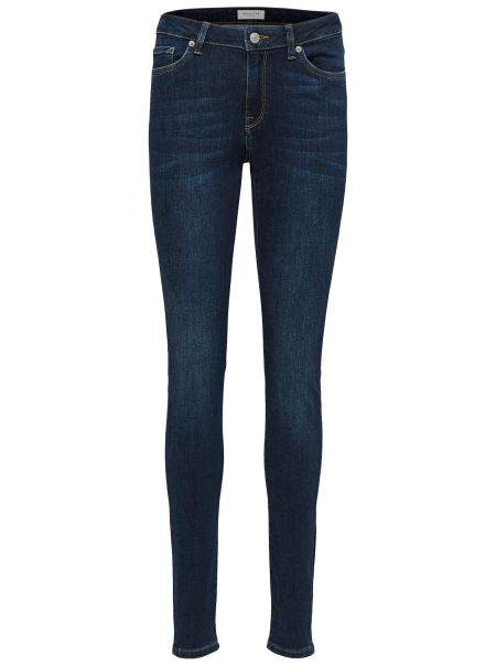 Femme Dark Blue Denim Selected Jeans Coupe Skinny Curve Taille Mi-Haute Jean