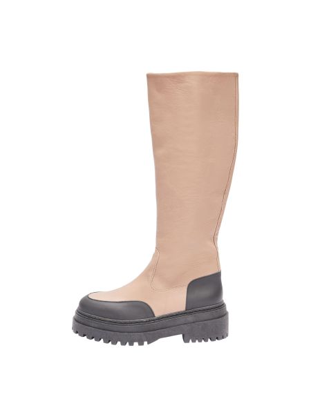 Chaussures Femme Selected Warm Taupe Chunky Bottes En Cuir