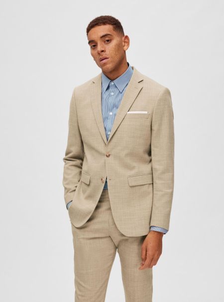 Homme Costumes & Blazers Selected Sand Coupe Slim Blazer À Simple Boutonnage