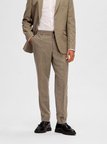 Light Brown Melange Coupe Slim Pantalon De Costume Homme Costumes & Blazers Selected
