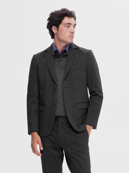 Tissé Slim Fit Blazer Costumes & Blazers Dark Grey Melange Selected Homme