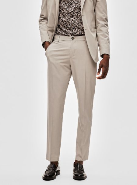 175 Slim Fit Pantalon Homme Plaza Taupe Selected Costumes & Blazers