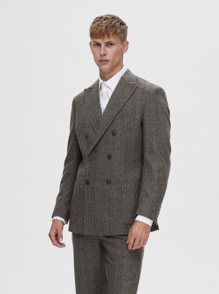 Granite Grey Homme Costumes & Blazers Carreaux Blazer À Double Boutonnage Selected