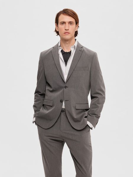 Homme Medium Grey Melange Costumes & Blazers Selected Coupe Slim Blazer