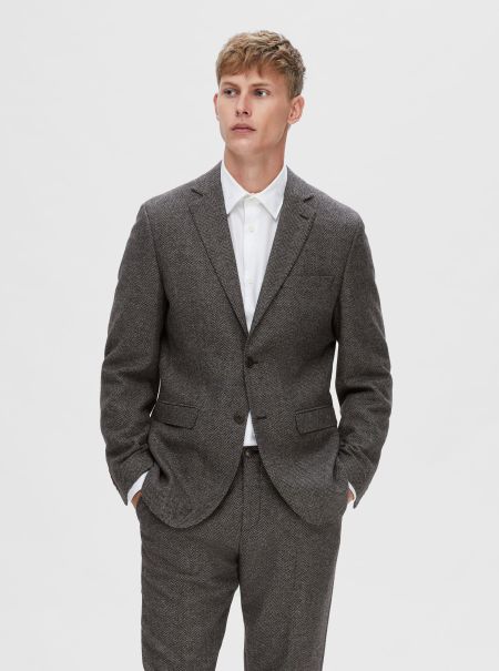 Granite Grey Homme Motif À Chevrons Blazer Costumes & Blazers Selected