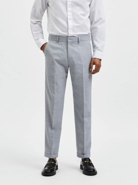 Coupe Confort Pantalon Homme Selected Light Gray Costumes & Blazers