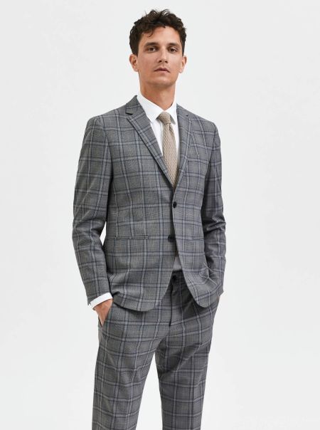 Selected Carreaux Blazer Costumes & Blazers Homme Grey