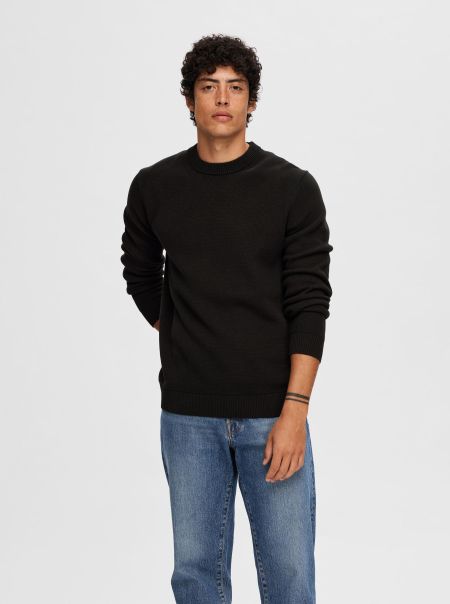 Black Selected Homme Tricots Sweat-Shirts Ras De Cou Pull