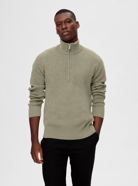 Vetiver Homme Tricots Col Montant Pullover Selected