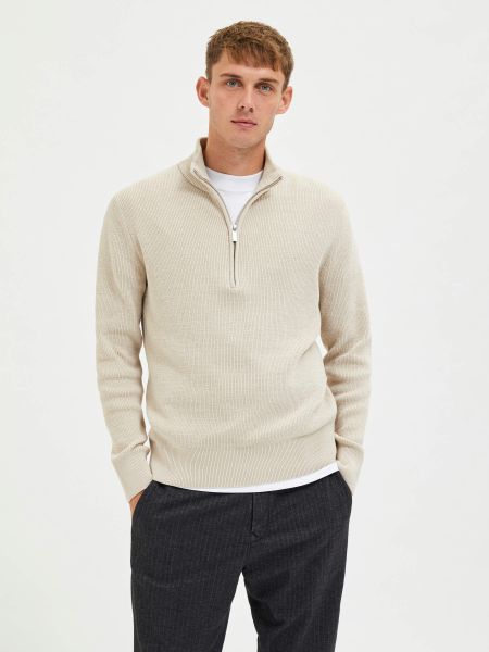 Oatmeal Selected Homme Tricots Col Montant Pullover