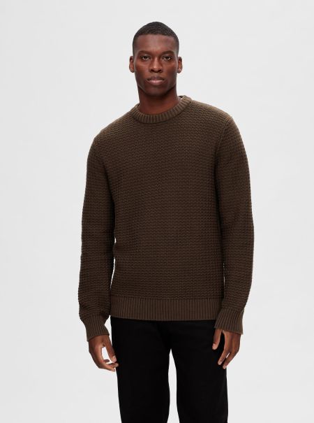 Texturée Pull Selected Tricots Chocolate Torte Homme