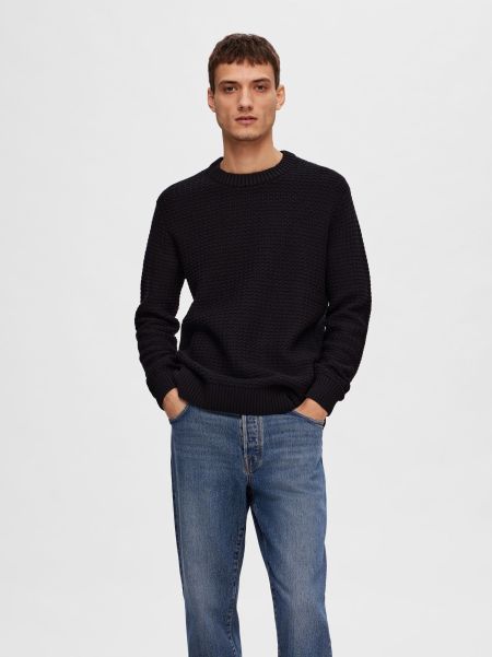 Selected Black Texturée Pull Homme Tricots