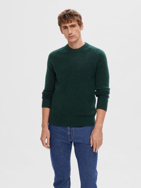 Selected Homme Manches Longues Pull En Maille Green Gables Tricots