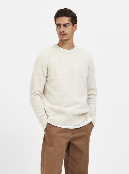Selected Oatmeal Tricots Homme Manches Longues Pull En Maille