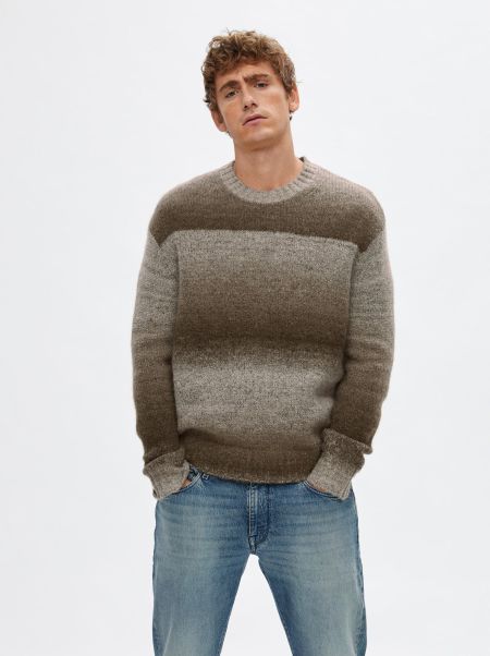 Tricots Homme Selected Imprimé Pull Chinchilla