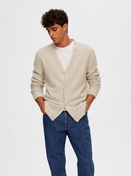 Oatmeal Tricots Homme Col En V Cardigan Selected