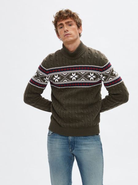 Homme Tricots Col Roulé Pull De Noël Selected Forest Night