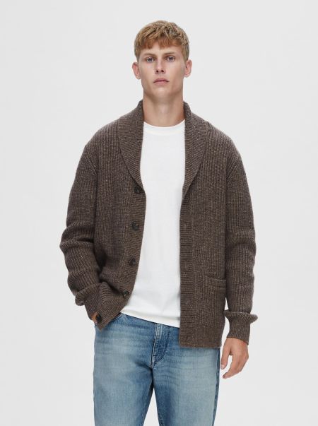 Selected Coffee Bean Col Châle Cardigan Homme Tricots