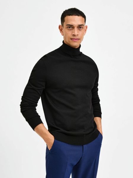 Selected Tricots Black Homme Col Montant Pull